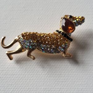 Goldtone Rhinestones Brown Dog Brooch